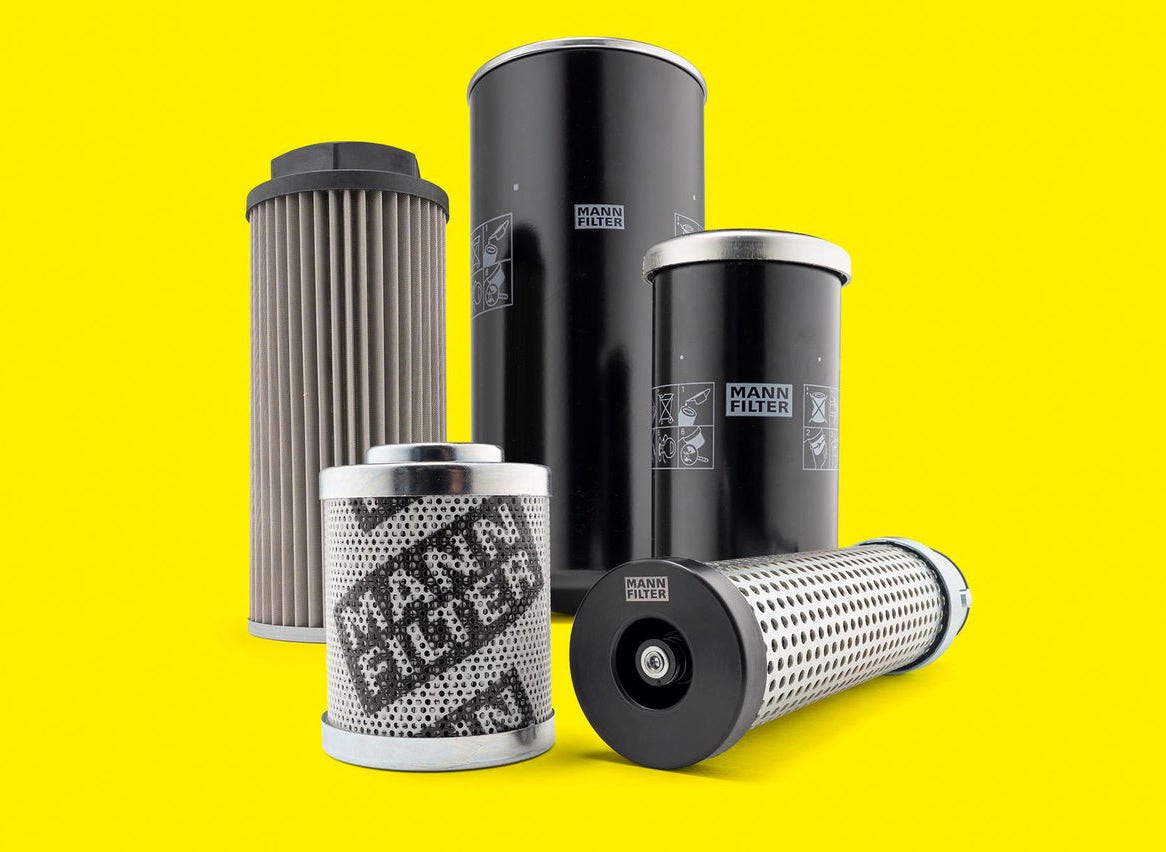 Various MANN-FILTER products for agriculture, including oil and fuel filters, and air filters