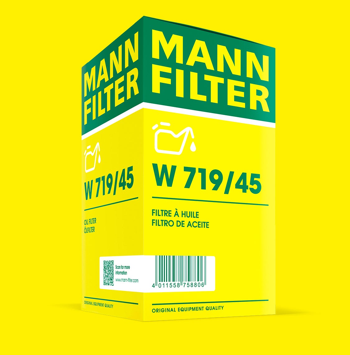 Vista de un ejemplo del nuevo packaging de MANN-FILTER: Código GTIN reposicionado