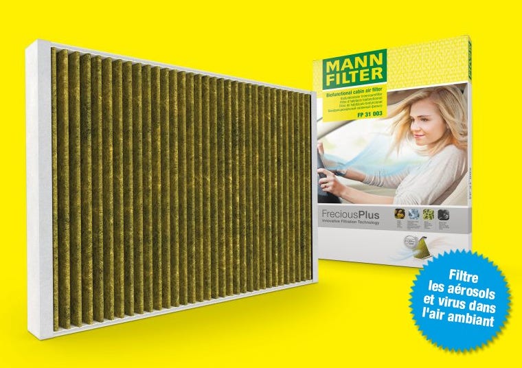 FreciousPlus : le filtre d'habitacle biofonctionnel utilise une couche de charbon actif et un revêtement de polyphénols.
