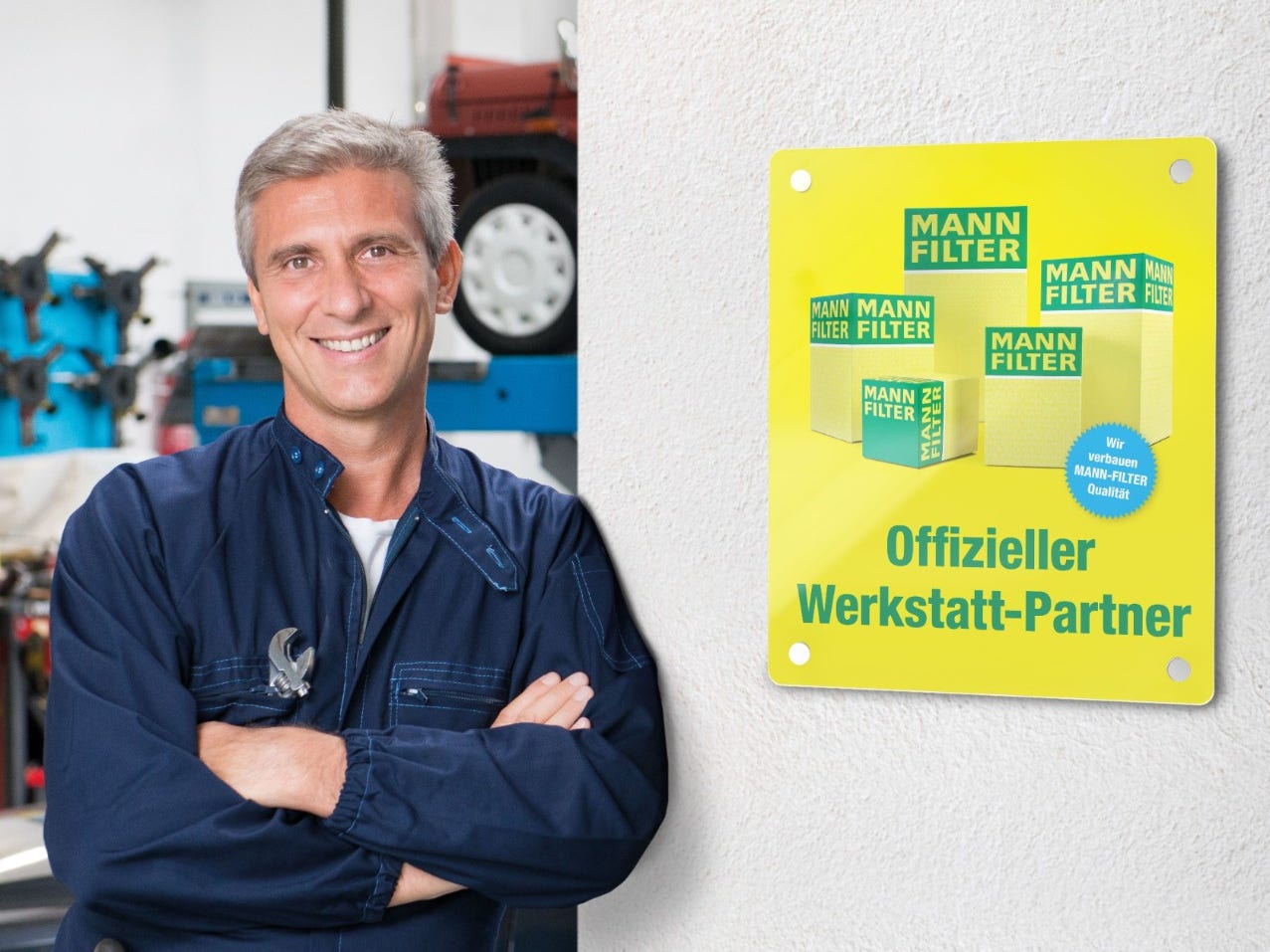 Das exklusive MANN-FILTER Club Außenschild MANN-FILTER Club Pressebild Werkstatt