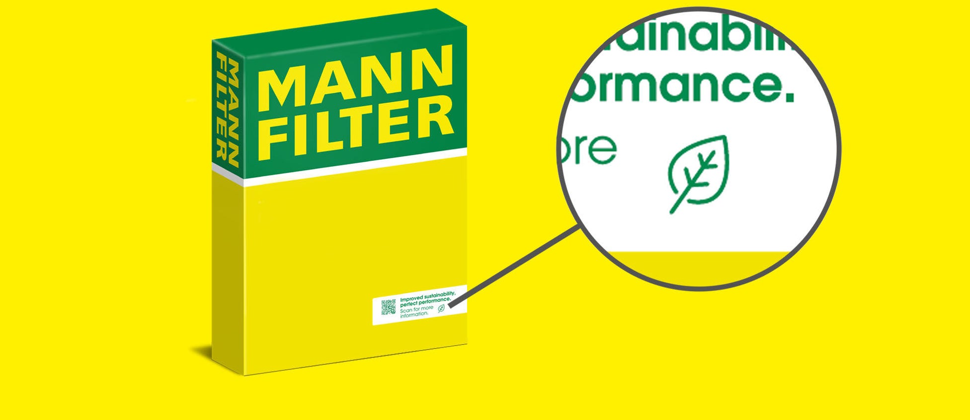 Icon for sustainably improved filters on MANN-FILTER box