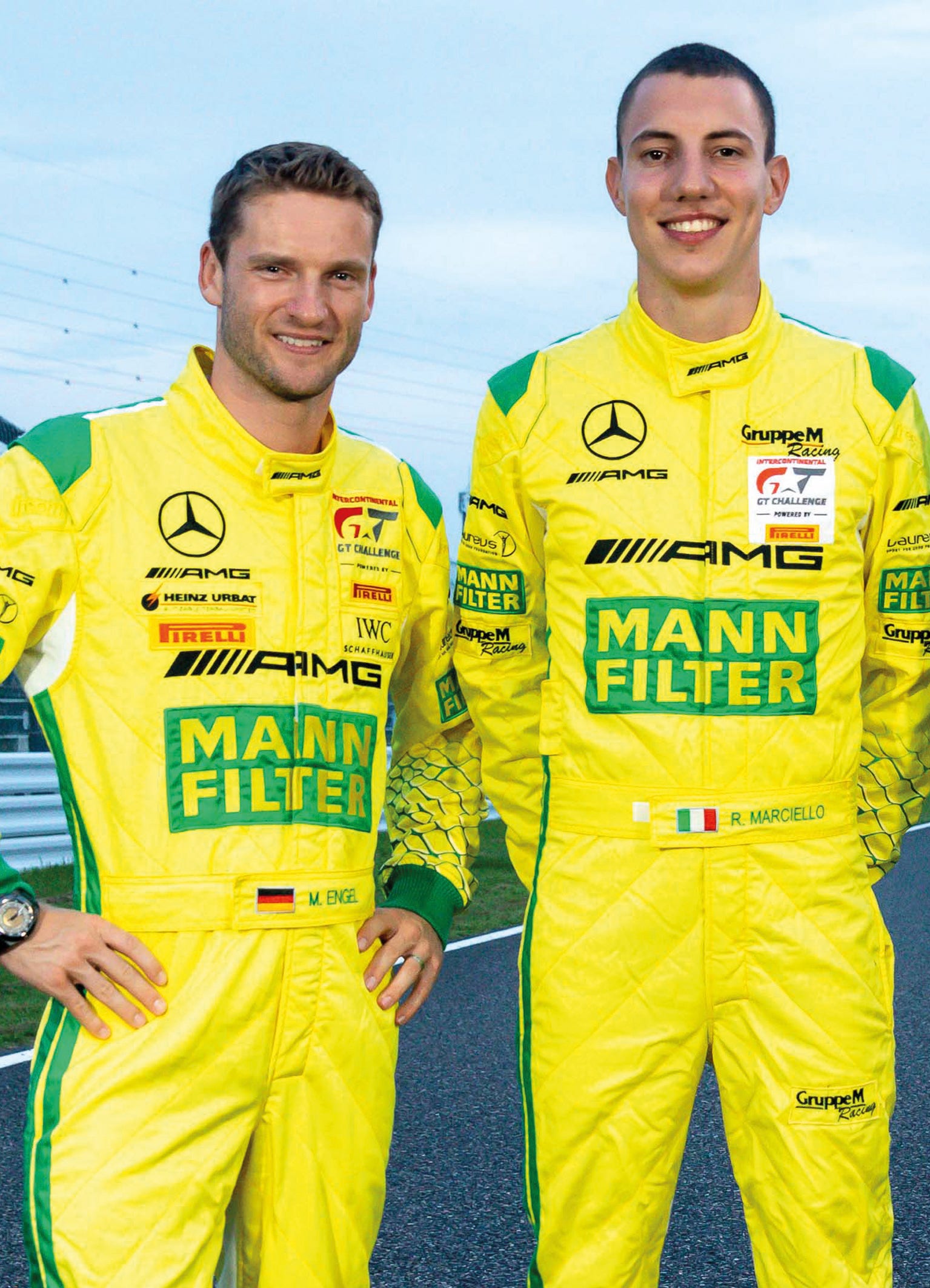Mamba Fahrer Engel/Marciello (v.l.) Die beiden MANN-FILTER Mamba Fahrer Maro Engel und Raffaele Marciello in gelb-grün