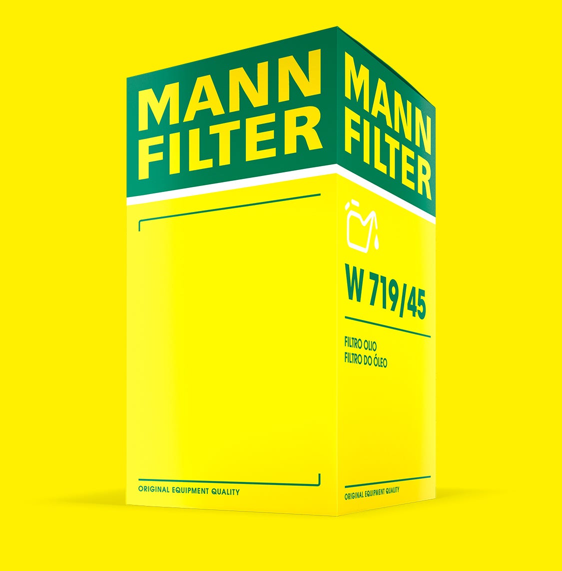 Vue d'un exemple du nouveau packaging MANN-FILTER : une face avec un nouvel espace libre 