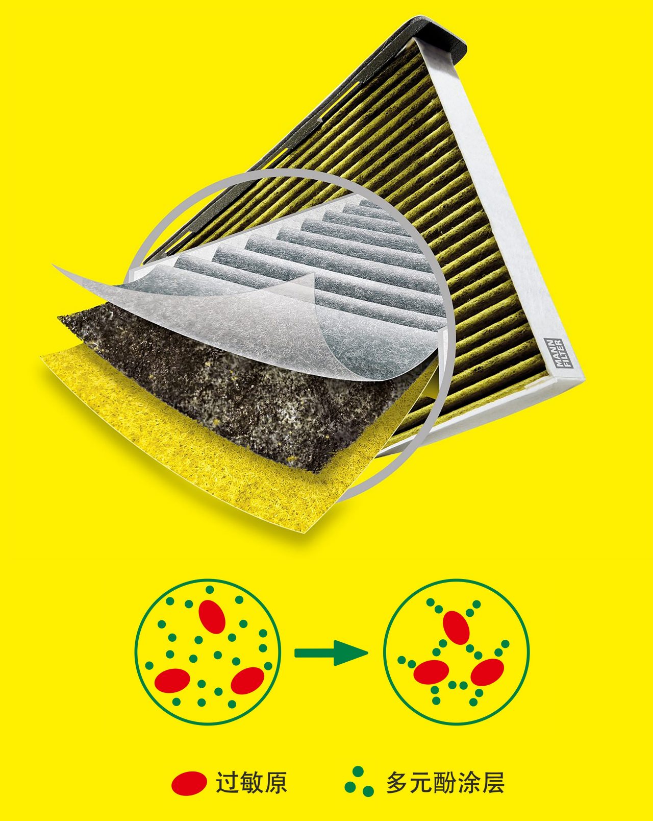 Cabin air filter with polyphenol: FreciousPlus by MANN-FILTER