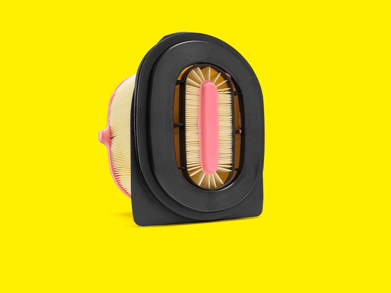 An air filter with a rectangular housing and pleated interior, ideal for forklifts and telehandlers