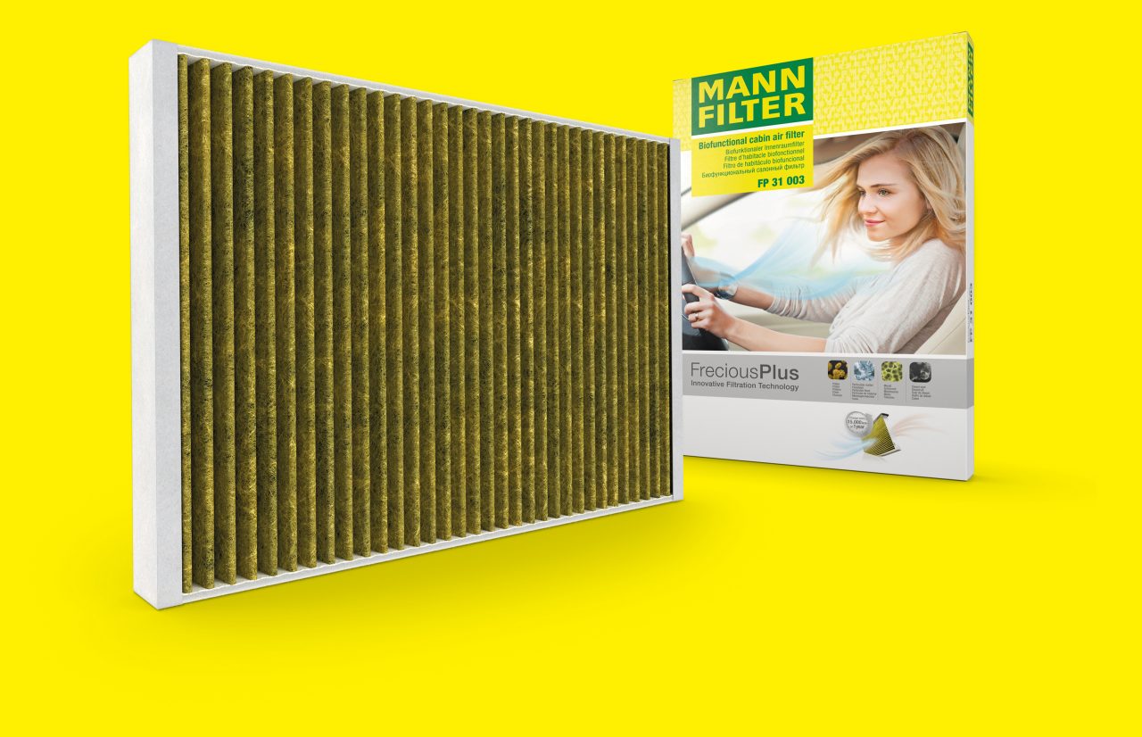 Cabin air filter with biofunctional filter